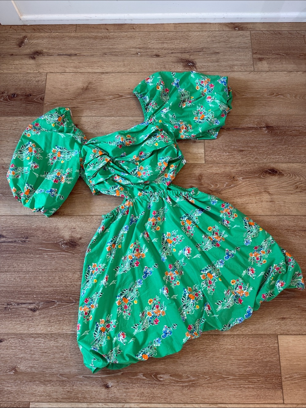 a new day Bright Green Floral Smocked Waist Sundress